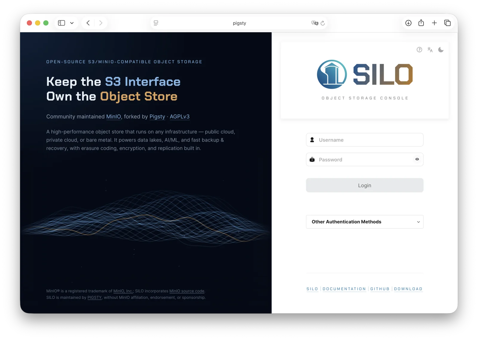 MinIO Console Login Page